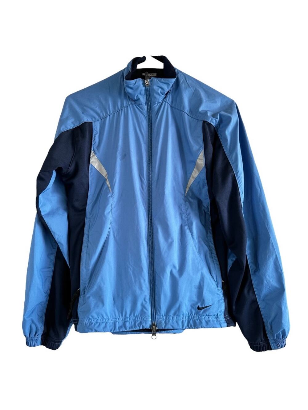 Vintage Nike Track Jacket Full Zip Windbreaker Y2K 90s Gray Tag Mesh Blue Small